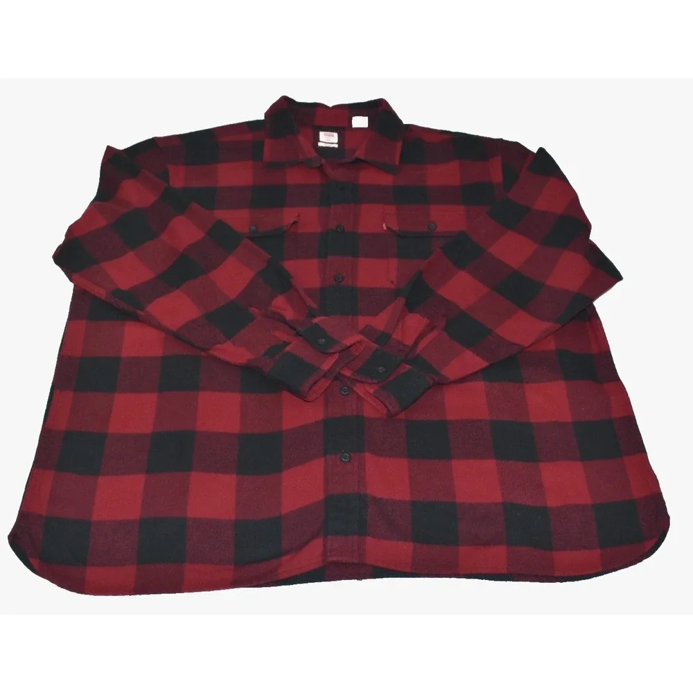 Levi's Brushed Men Shirt Size XXL Check Plaid Lumberjack Flannel Red Black